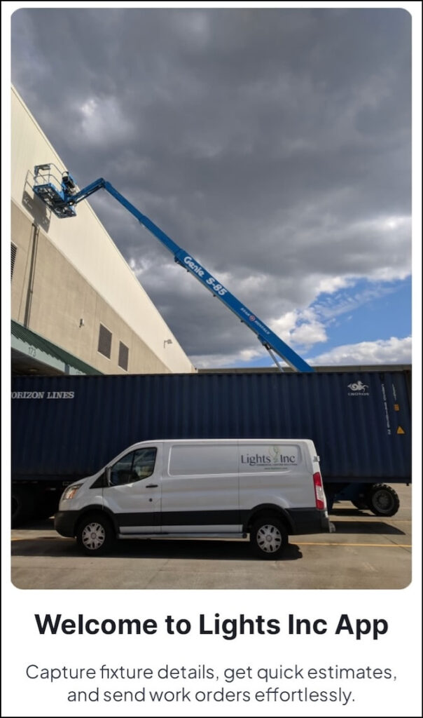 lights inc service app welcome page